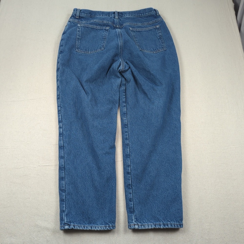 LL Bean Jeans Womens 18 Blue Flannel Lined Denim High Rise Mom - Picture 14 of 16
